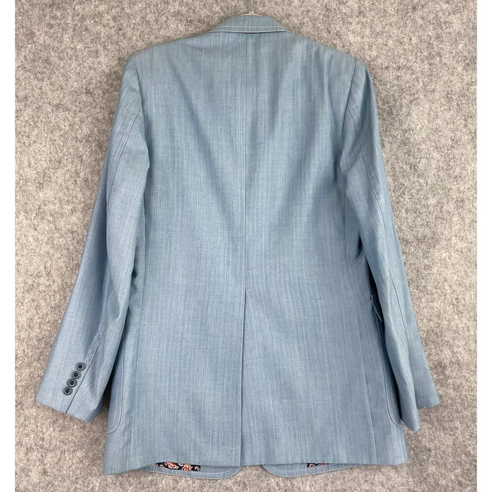 VTG Mancillas‎ Blazer Sport Coat Mens 41L Blue Herringbone Disco Retro Western